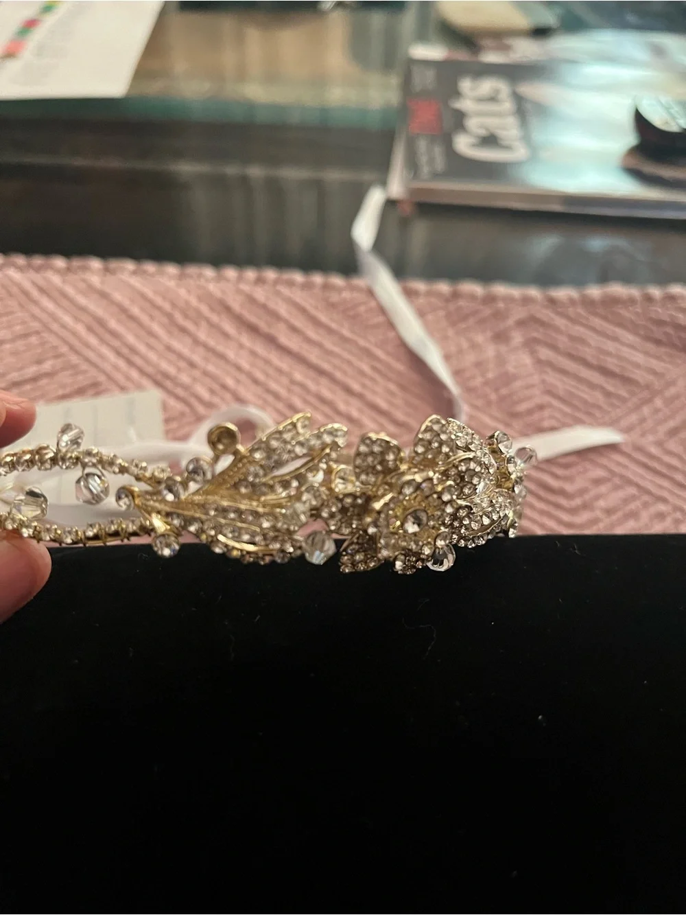 Gold Crystal/Rhinestone Floral Headband - Elegant Women's Accessory